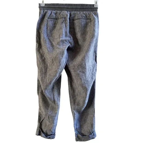Athleta Womens Bali Linen Cuffed Ankle Cropped Beach Pant Gray Pull On Size 6 - Picture 3 of 5